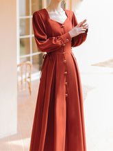 Load image into Gallery viewer, Orange Red Long Sleeve Button Fall Swing Dress