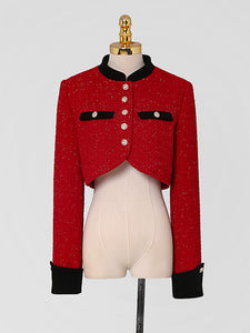 2PS Red Tweed Jacket Coat And Black Velvet Dress Set