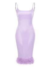 Load image into Gallery viewer, Purple Spaghetti Strap Satin Feather Hem Bodycon Dress Sexy Gown Party Dress