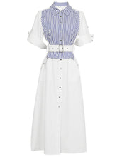 Load image into Gallery viewer, White Striped Short Sleeve 1950S Shirt Dress