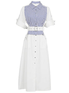 White Striped Short Sleeve 1950S Shirt Dress