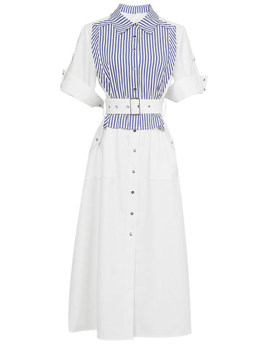 White Striped Short Sleeve 1950S Shirt Dress