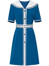 Load image into Gallery viewer, Navy Style Big Collar Salior 1950S Vintage Dress