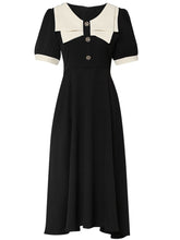 Load image into Gallery viewer, Black Dress With White Bow Collar Vintage 1950S Hepburn Style Outfits Vintage Dress