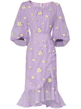 Load image into Gallery viewer, 3 Color Crew Neck Lantern Sleeve Ruffle Embroidered Beaded Fishtail Vintage Dress
