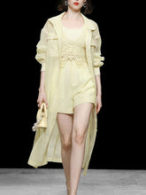Load image into Gallery viewer, 4PS Yellow 1950S Vintage Camisole Lace Vest And Shorts Coat Set