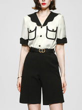 Load image into Gallery viewer, 2PS White Wavy Petal Lapel Straight Short-sleeved Shirt Five-point Shorts Suit