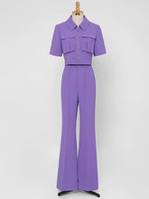 Load image into Gallery viewer, 2PS Workwear Style Cropped Top Flared Trousers 1970S Set