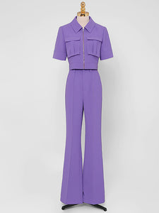 2PS Workwear Style Cropped Top Flared Trousers 1970S Set