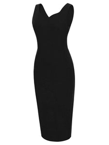 Solid Color Sweet Heart Collar 1950S Vintage Bodycon Dress