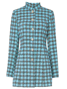 Plaid Stand Collar Houndstooth Tweed 1940S Coat