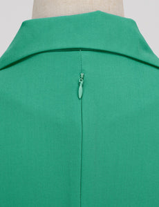 Green Solid Color Turn Down Collar Short Sleeves 1950S Vinatge Shirt Dress