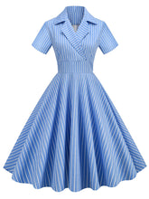 Load image into Gallery viewer, Why Women Kill Beth Ann Sytle 1960s Turn Collar Stripe Swing Dress