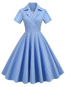 Why Women Kill Beth Ann Sytle 1960s Turn Collar Stripe Swing Dress