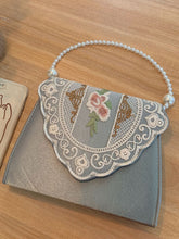 Load image into Gallery viewer, 1950S Blue Embroidered Rose Vintage Pearl Handbag Satin Banquet Bag