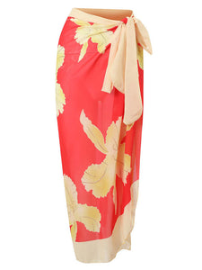 Blue Floral Print Ruffles Strap One Piece With Bathing Suit Wrap Skirt