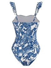 Load image into Gallery viewer, Floral Print Retro Style Strap One Piece With Bathing Suit Wrap Skirt