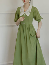 Load image into Gallery viewer, Green Chelsea  Floral Embroidered Collar Audrey Hepburn 1950S Dress