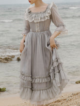 Load image into Gallery viewer, Grey Ruffles Puff Sleeve Lace Vintage 1950S Swing Victoria&#39;s Fairy Dress