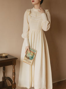 Apricot Lace Ruffles Edwardian Revival Dress