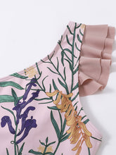 Load image into Gallery viewer, Pink Floral Print Retro Style Ruffles One Piece With Bathing Suit Wrap Skirt