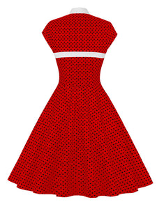 Red Polka Dots Fake Two Piece Shawl 1950S Swing Dress