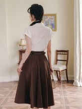 Load image into Gallery viewer, 1950S Vintage White Abat Sleeve Shirt And Swing Skirt Set With Belt Audrey Hepburn&#39;s outfit