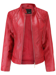 Soft Coat Long Sleeve PU Leather Motorcycle Jacket For Women