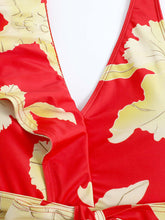 Load image into Gallery viewer, Blue Floral Print Ruffles Strap One Piece With Bathing Suit Wrap Skirt