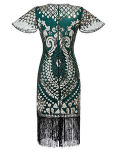 6 Colors Short Sleeve 1920s Sequined Flapper Dress