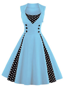 Polka Dot Square Neck Slim Fit Vintage Dress