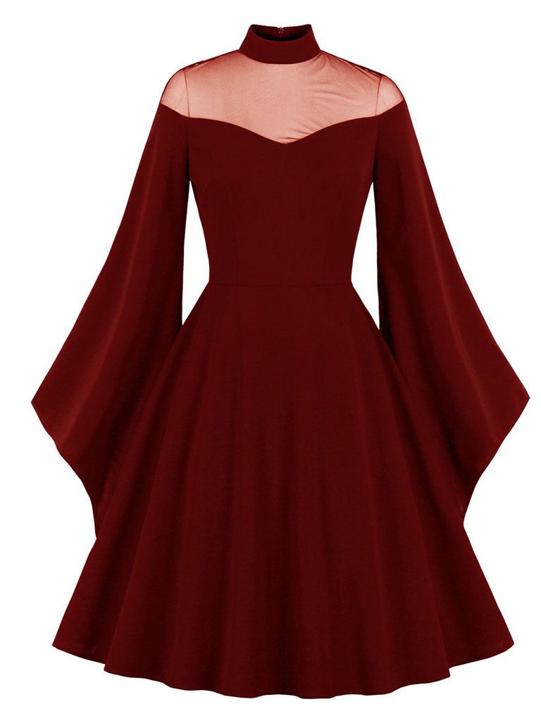 Women's Mesh Bell Sleeves Halloween Gothic Vintage Dress