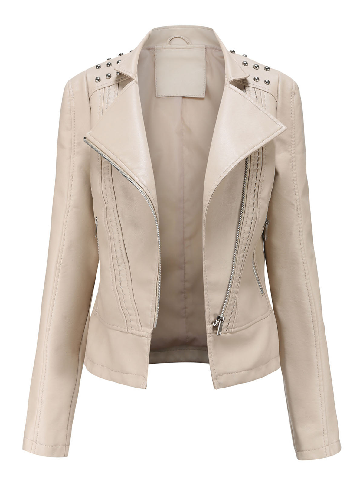 Rivet Long Sleeve PU Leather Motorcycle Jacket