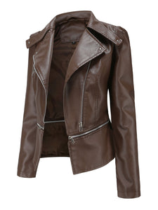 Cool Girl Coat Long Sleeve PU Leather Motorcycle Jacket With Detachable Hem