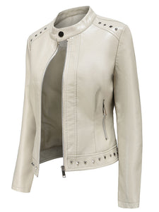 Rivet Long Sleeve PU Leather Motorcycle Jacket
