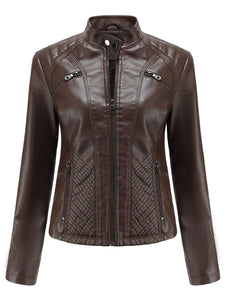 Pink Long Sleeve PU Leather Motorcycle Jacket For Women