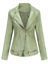 Load image into Gallery viewer, Light Green Long Sleeve PU Leather Motorcycle Jacket