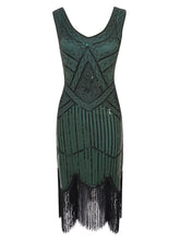 Load image into Gallery viewer, 2 Colors 1920s V Neck Sequined Flapper Dress