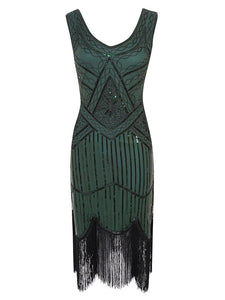2 Colors 1920s V Neck Sequined Flapper Dress