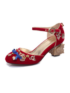 5CM Luxury Velvet Chunky Heels Artist Cube Heel Retro Shoes