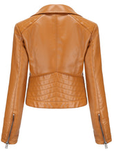 Load image into Gallery viewer, Crop Coat Long Sleeve PU Leather Motorcycle Jacket For Women