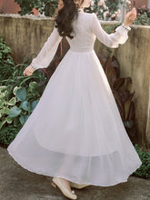 Load image into Gallery viewer, Yellow Flower Embroidered Puff Long Sleeve Edwardian Revival Dress