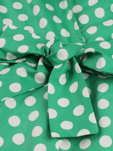 Green Elegant High Waist V Neck Short Sleeve Dots Vintage Dress