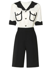 Load image into Gallery viewer, 2PS White Wavy Petal Lapel Straight Short-sleeved Shirt Five-point Shorts Suit