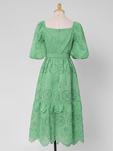 Load image into Gallery viewer, Embroidered Square Collar Puff Sleeve Vintage Dress Boho Dress