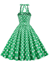 Load image into Gallery viewer, Blue And White Polka Dots Vintage Halter 1950S Dress With Belt