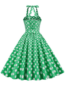 Blue And White Polka Dots Vintage Halter 1950S Dress With Belt
