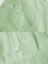 Load image into Gallery viewer, Apricot Stand Collar Puff Sleeve Mesh Pleated Dress