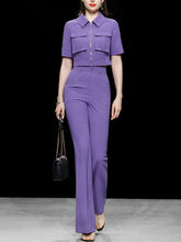 Load image into Gallery viewer, 2PS Workwear Style Cropped Top Flared Trousers 1970S Set