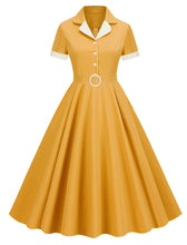 Load image into Gallery viewer, Green Solid Color Turn Down Collar Short Sleeves 1950S Vinatge Shirt Dress